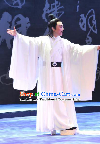 Chinese Huangmei Opera Poet Su Dongpo Costumes and Headwear An Hui Opera Literatus Apparels Scholar Clothing