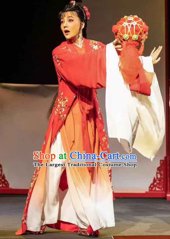 Chinese Huangmei Opera Xue Lang Gui Wang Baochuan Garment Costumes and Headpieces Traditional Anhui Opera Actress Red Dress Young Female Apparels