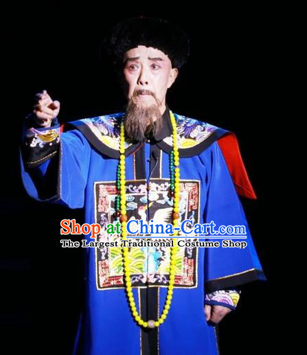 Chinese Huangmei Opera Elderly Male Costumes and Headwear An Hui Opera Tie Mian Jin Guangti Apparels Qing Dynasty Official Clothing