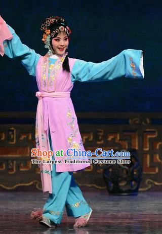 Chinese Huangmei Opera Maidservant Chunhong Garment Costumes and Headdress Female Consort Prince Traditional Anhui Opera Xiaodan Dress Apparels