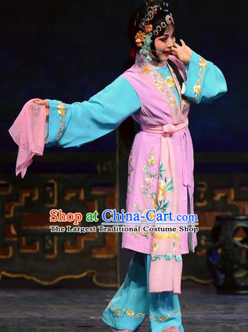 Chinese Huangmei Opera Maidservant Chunhong Garment Costumes and Headdress Female Consort Prince Traditional Anhui Opera Xiaodan Dress Apparels