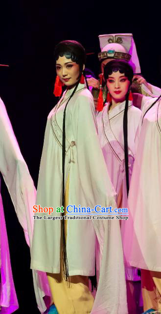 Chinese Huangmei Opera Female Dance Garment Costumes and Headdress Ji Mo Han Qing Traditional Anhui Opera Young Lady Dress Apparels