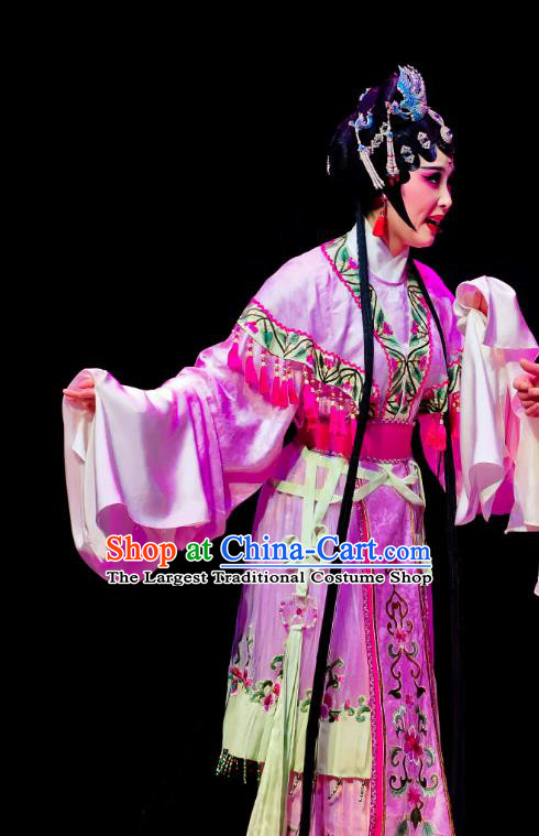 Chinese Huangmei Opera Diva Actress Garment Costumes and Headdress Ji Mo Han Qing Traditional Anhui Opera Young Lady Zhu Xiu Dress Apparels