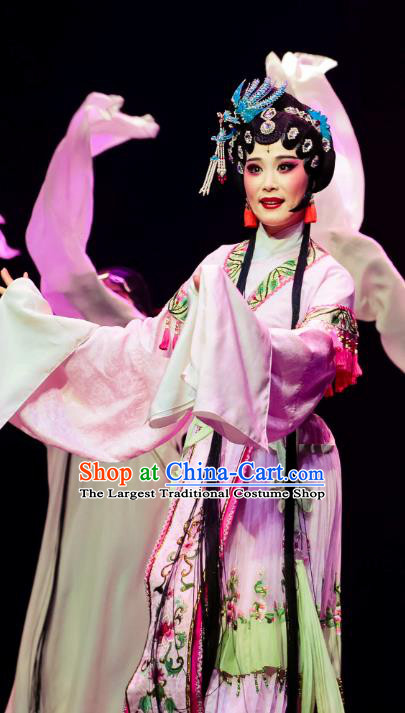 Chinese Huangmei Opera Diva Actress Garment Costumes and Headdress Ji Mo Han Qing Traditional Anhui Opera Young Lady Zhu Xiu Dress Apparels
