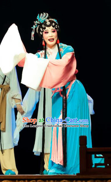 Chinese Huangmei Opera Hua Tan Zhu Xiu Garment Costumes and Headpieces Ji Mo Han Qing Traditional Anhui Opera Actress Dress Diva Apparels