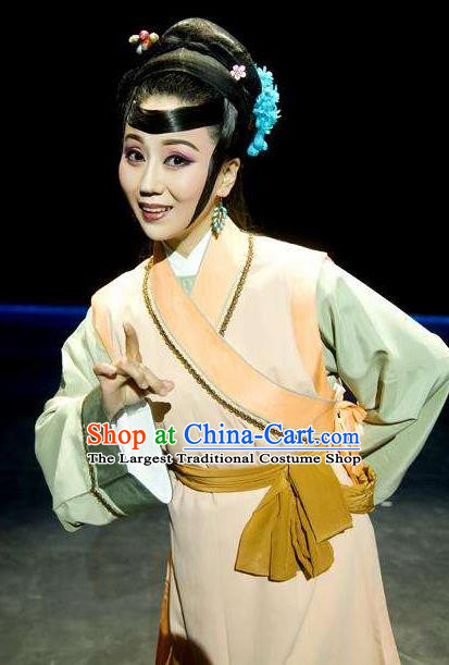 Chinese Huangmei Opera Country Woman Garment Costumes and Headpieces Ji Mo Han Qing Traditional Anhui Opera Farmwife Dress Apparels