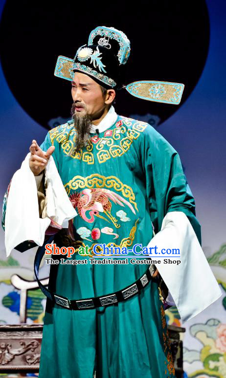 Chinese Huangmei Opera Magistrate Ji Mo Han Qing Official Garment Costumes and Headwear An Hui Opera Official Apparels Clothing