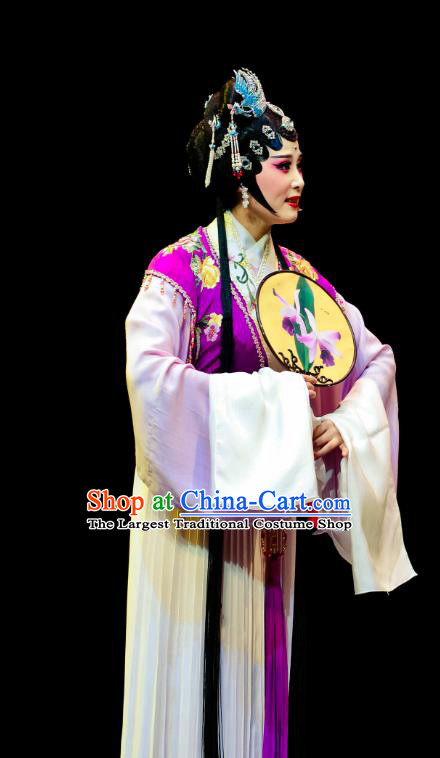 Chinese Huangmei Opera Diva Actress Garment Costumes and Headpieces Ji Mo Han Qing Traditional Anhui Opera Noble Lady Zhu Xiu Dress Apparels