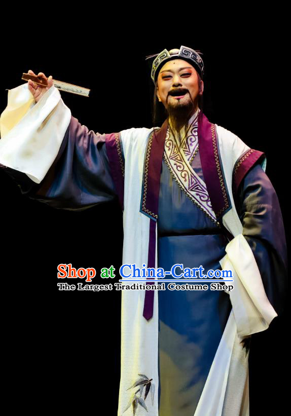 Chinese Huangmei Opera Old Man Ji Mo Han Qing Official Garment Costumes and Headwear An Hui Opera Scholat Guan Hanqing Apparels Clothing