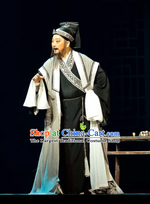 Chinese Huangmei Opera Elderly Male Ji Mo Han Qing Garment Costumes and Headwear An Hui Opera Laosheng Guan Hanqing Apparels Clothing