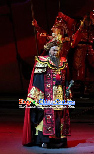 Xiao Qiao Chu Jia Chinese Huangmei Opera Elderly Male Costumes and Headwear An Hui Opera Laosheng Cao Cao Apparels Clothing