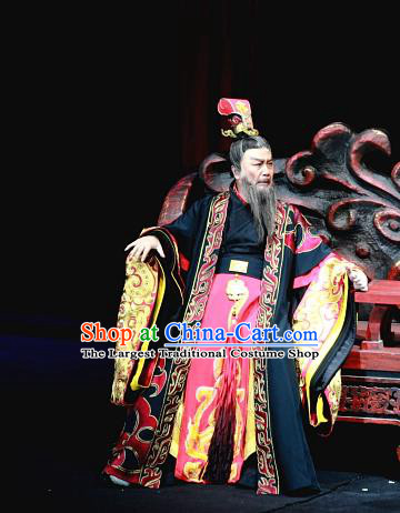 Xiao Qiao Chu Jia Chinese Huangmei Opera Laosheng Cao Cao Costumes and Headwear An Hui Opera Elderly Male Apparels Chancellor Clothing
