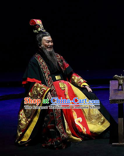 Xiao Qiao Chu Jia Chinese Huangmei Opera Laosheng Cao Cao Costumes and Headwear An Hui Opera Elderly Male Apparels Chancellor Clothing