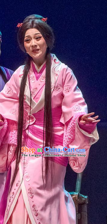Chinese Huangmei Opera Young Beauty Garment Costumes and Headpieces Xiao Qiao Chu Jia Traditional Anhui Opera Diva Pink Dress Apparels
