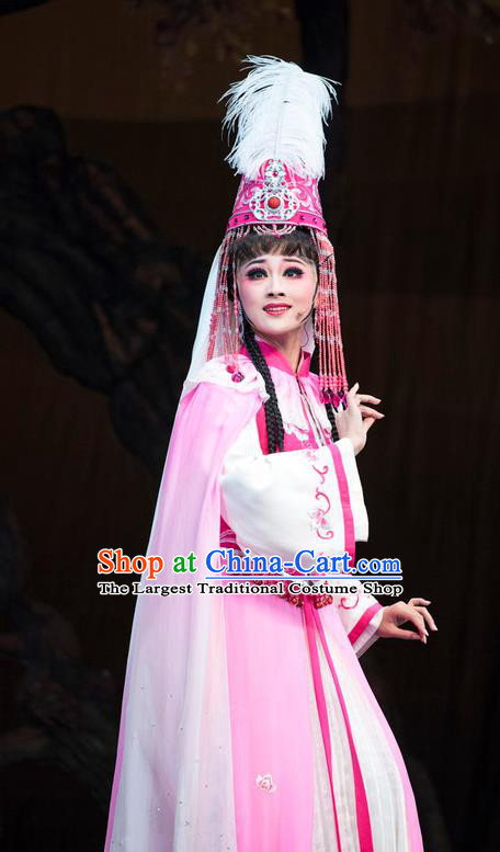 Chinese Shaoxing Opera Diva Pink Dress Desert Prince Yue Opera Garment Costumes Rani Consort Apparels and Headwear