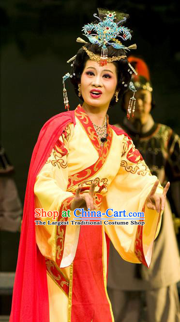 Chinese Huangmei Opera Actress Yu Mei Qing Chou Garment Queen Costumes and Headpieces Traditional Anhui Opera Empress Dress Apparels