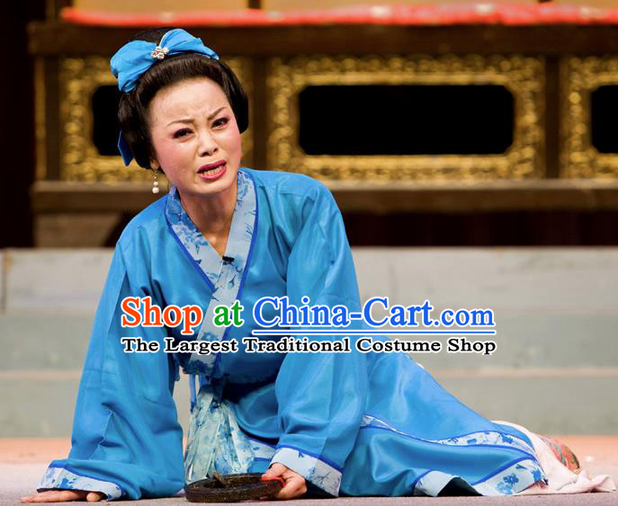 Chinese Huangmei Opera Yu Mei Qing Chou Garment Queen Costumes and Headpieces Traditional Anhui Opera Elderly Female Blue Dress Apparels