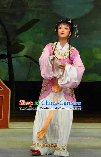 Chinese Shaoxing Opera Xiao Dan Dress Dream of the Red Chamber Yue Opera Actress Costumes Apparels Servant Girl Garment and Hair Accessories