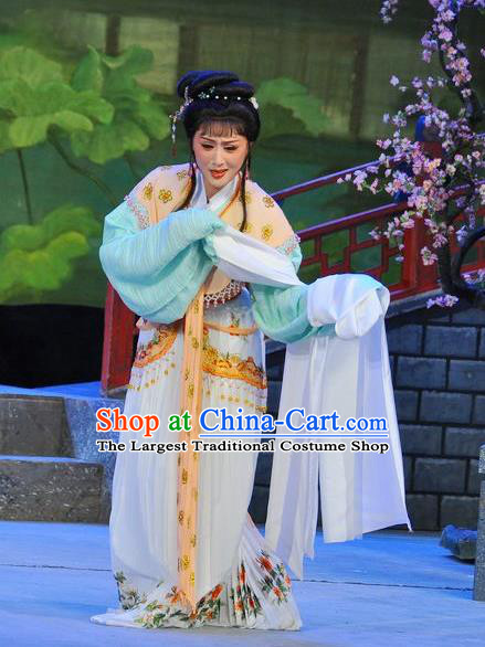 Chinese Shaoxing Opera Lin Daiyu Dream of the Red Chamber Dress Yue Opera Hua Tan Costumes Garment Patrician Lady Apparels and Headpieces