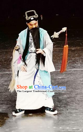 Chinese Huangmei Opera Taoist Lv Dongbin Costumes and Headwear Xi Mu Dan An Hui Opera Laosheng Apparels Elderly Male Clothing