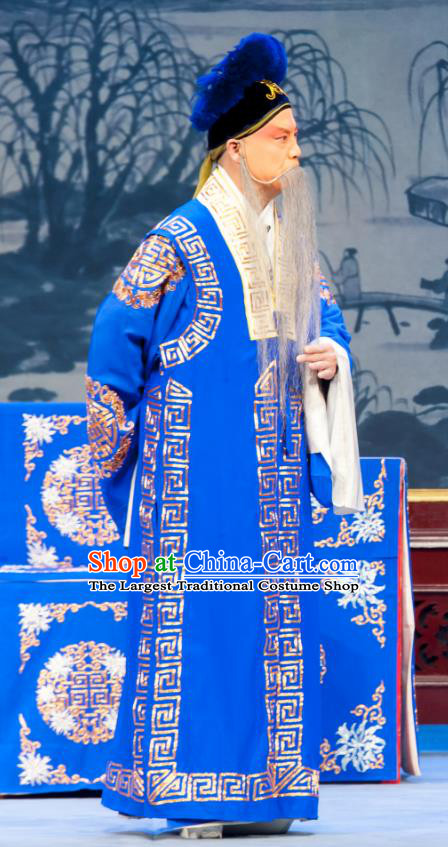 Geng Niang Chinese Ping Opera Elderly Male Costumes and Headwear Pingju Opera Laosheng Apparels Ministry Councillor Clothing