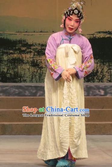 Chinese Ping Opera Distress Female Apparels Costumes and Headdress Traditional Pingju Opera Young Woman Geng Niang Dress Garment