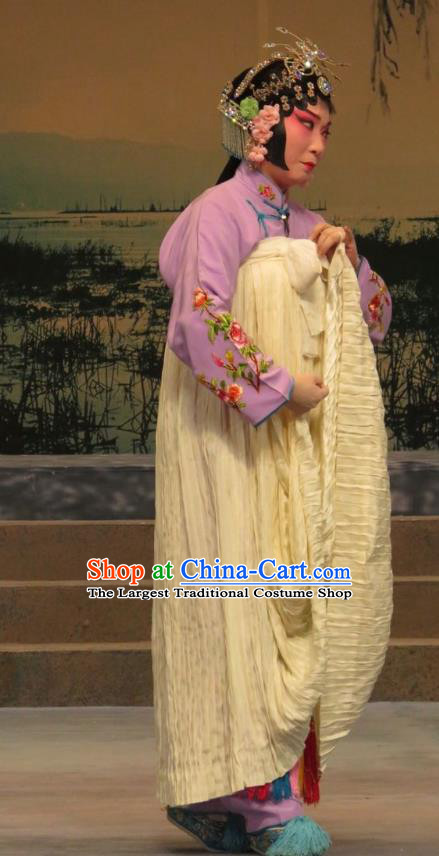 Chinese Ping Opera Distress Female Apparels Costumes and Headdress Traditional Pingju Opera Young Woman Geng Niang Dress Garment