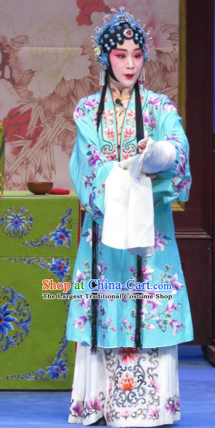 Chinese Ping Opera Zhu Hen Ji Hua Tan Apparels Costumes and Headdress Traditional Pingju Opera Young Female Dress Zhao Jintang Garment