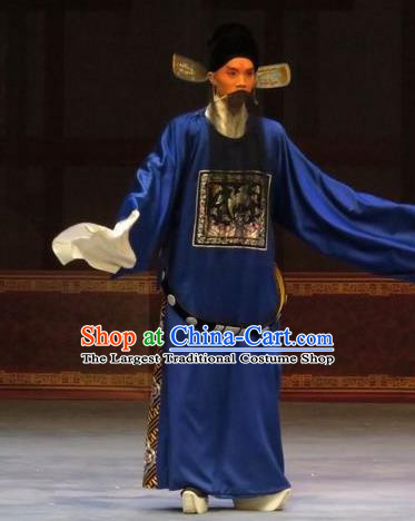 Zhen Zhu Shan Chinese Ping Opera Elderly Male Costumes and Headwear Pingju Opera County Magistrate Apparels Clothing