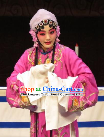 Chinese Ping Opera Hua Tan Rosy Apparels Costumes and Headdress Zhen Zhu Shan Traditional Pingju Opera Actress Wang Sanqiao Dress Garment