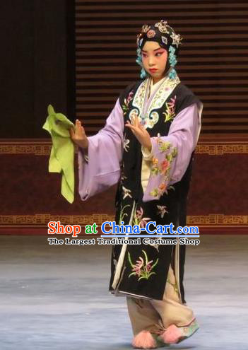 Chinese Ping Opera Xiaodan Young Lady Apparels Costumes and Headdress Zhen Zhu Shan Traditional Pingju Opera Maidservant Dress Garment