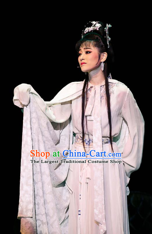 Chinese Huangmei Opera Actress Garment Costumes and Headpieces Traditional Anhui Opera Dream of Red Mansions Lin Daiyu Dress Hua Tan Apparels