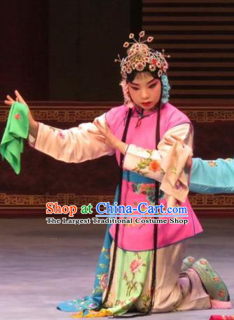 Chinese Ping Opera Maidservant Apparels Costumes and Headdress Zhen Zhu Shan Traditional Pingju Opera Young Girl Dress Garment