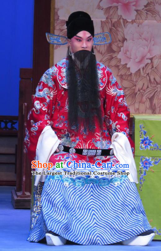 Zhu Hen Ji Chinese Ping Opera Old Man Costumes and Headwear Pingju Opera Elderly Male Apparels Official Robe Clothing