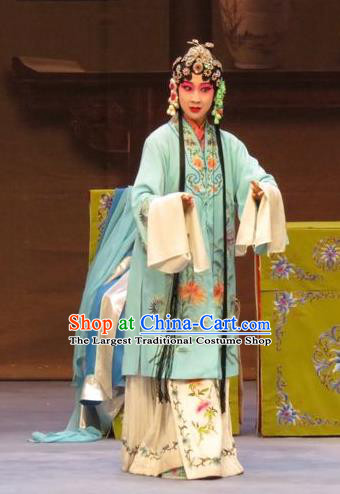 Chinese Ping Opera Young Woman Apparels Costumes and Headdress Zhen Zhu Shan Traditional Pingju Opera Diva Wang Sanqiao Dress Garment
