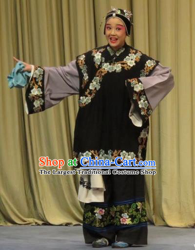 Chinese Ping Opera Woman Matchmaker Green Costumes and Headdress Zhen Zhu Shan Traditional Pingju Opera Pantaloon Dress Garment Apparels