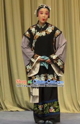 Chinese Ping Opera Woman Matchmaker Green Costumes and Headdress Zhen Zhu Shan Traditional Pingju Opera Pantaloon Dress Garment Apparels