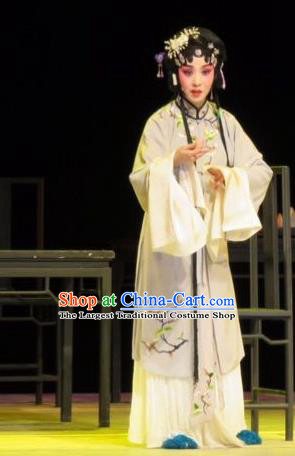 Chinese Ping Opera Distress Female Li Xiuru Apparels Costumes and Headdress Liang Xiao Traditional Pingju Opera Diva Widow Dress Garment