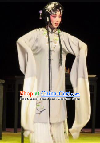 Chinese Ping Opera Distress Female Li Xiuru Apparels Costumes and Headdress Liang Xiao Traditional Pingju Opera Diva Widow Dress Garment