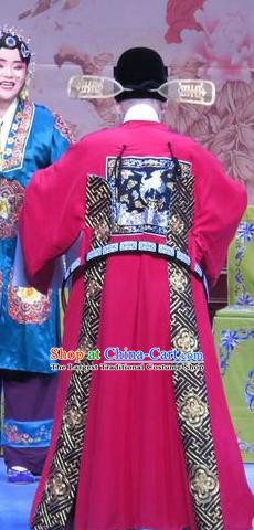 Zhu Hen Ji Chinese Ping Opera Young Male Zhu Chundeng Costumes and Headwear Pingju Opera Xiaosheng Apparels Red Official Clothing