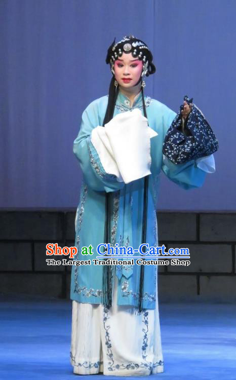 Chinese Ping Opera Yu Gong Case Young Lady Liu Cuiping Garment Costumes and Headdress Traditional Pingju Opera Distress Maiden Dress Apparels