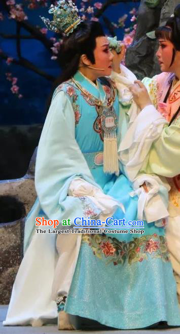 Chinese Shaoxing Opera Niche Jia Baoyu Apparels Dream of the Red Chamber Garment Costumes Yue Opera Young Male Blue Robe and Headpieces