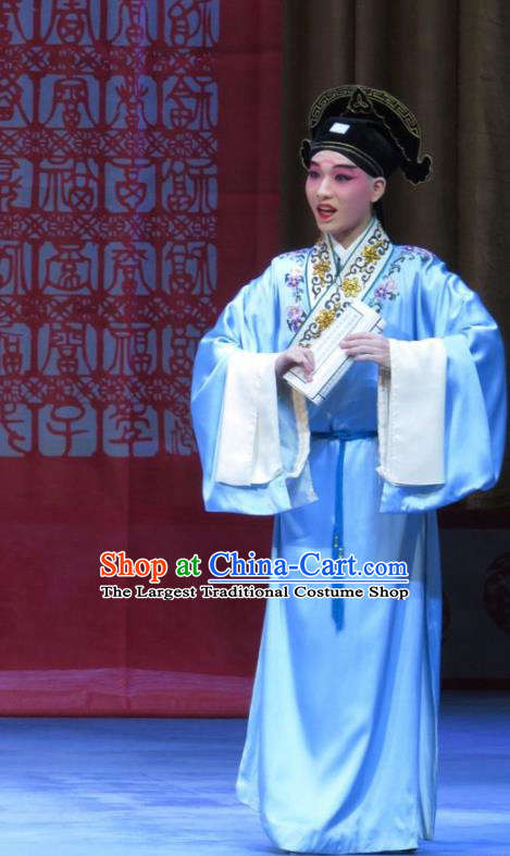 Jie Nv Qiao Pei Chinese Ping Opera Scholar Zhang Baotong Costumes and Headwear Pingju Opera Young Male Apparels Clothing