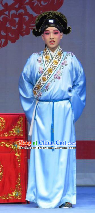 Jie Nv Qiao Pei Chinese Ping Opera Scholar Zhang Baotong Costumes and Headwear Pingju Opera Young Male Apparels Clothing