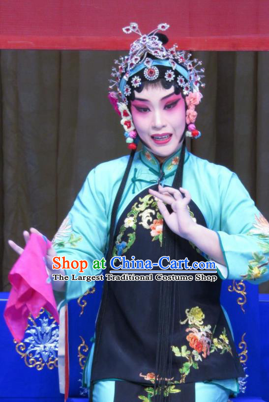 Chinese Ping Opera Xiaodan Li Fengying Garment Costumes and Headdress Jie Nv Qiao Pei Traditional Pingju Opera Dan Dress Young Lady Apparels