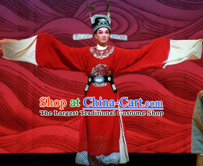 Chinese Shaoxing Opera Number One Scholar Apparels The Story of Hairpin Wang Shipeng Garment and Hat Yue Opera Young Male Robe Costumes