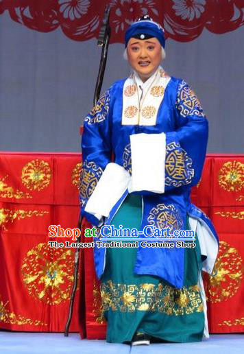 Chinese Ping Opera Old Dame Wang Garment Costumes and Headdress Jie Nv Qiao Pei Traditional Pingju Opera Dress Elderly Woman Apparels
