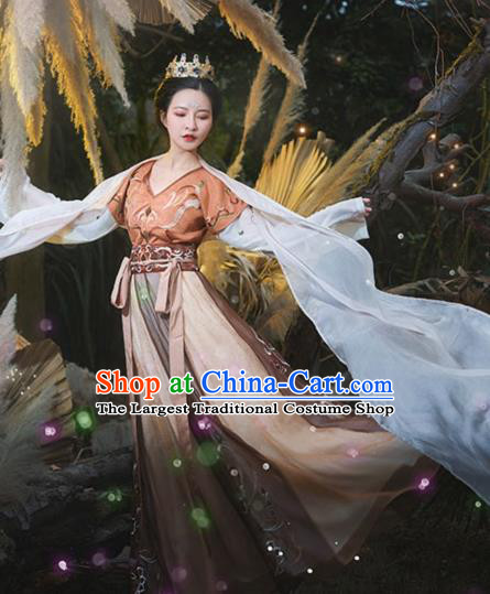 Chinese Ancient Flying Apsaras Goddess Hanfu Dress Traditional Tang Dynasty Court Lady Apparels Historical Costumes