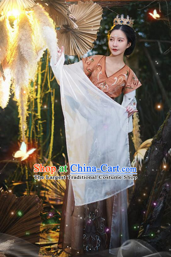 Chinese Ancient Flying Apsaras Goddess Hanfu Dress Traditional Tang Dynasty Court Lady Apparels Historical Costumes