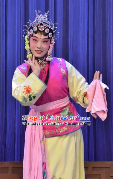 Chinese Ping Opera Maidservant Cha Ping Ji Apparels Costumes and Headpieces Traditional Pingju Opera Xiaodan Chun Hong Dress Garment